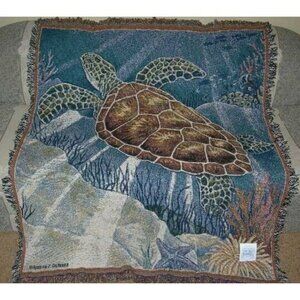 New Large Sea Turtle Afghan Throw Gift Blanket Ocean Honu Turtles Tortoise NIP